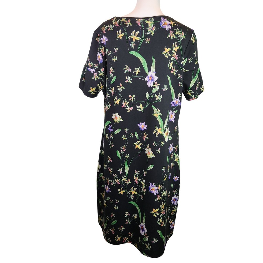 ABS Collection Black Floral V-Neck Flutter Sleeve Shift Lined Dress 16 Wedding - Picture 3 of 9